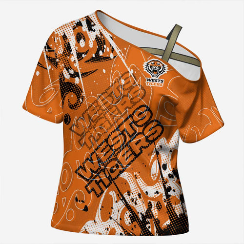 Personalized Wests Tigers Rugby Cross Shoulder Shirt Urban Street Graffiti Style - Distressed Splatter Elements