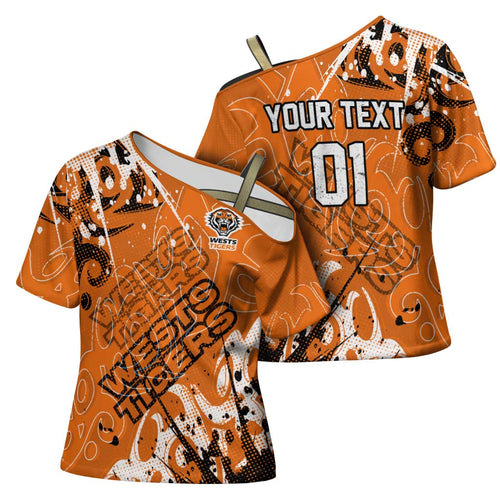 Personalized Wests Tigers Rugby Cross Shoulder Shirt Urban Street Graffiti Style - Distressed Splatter Elements