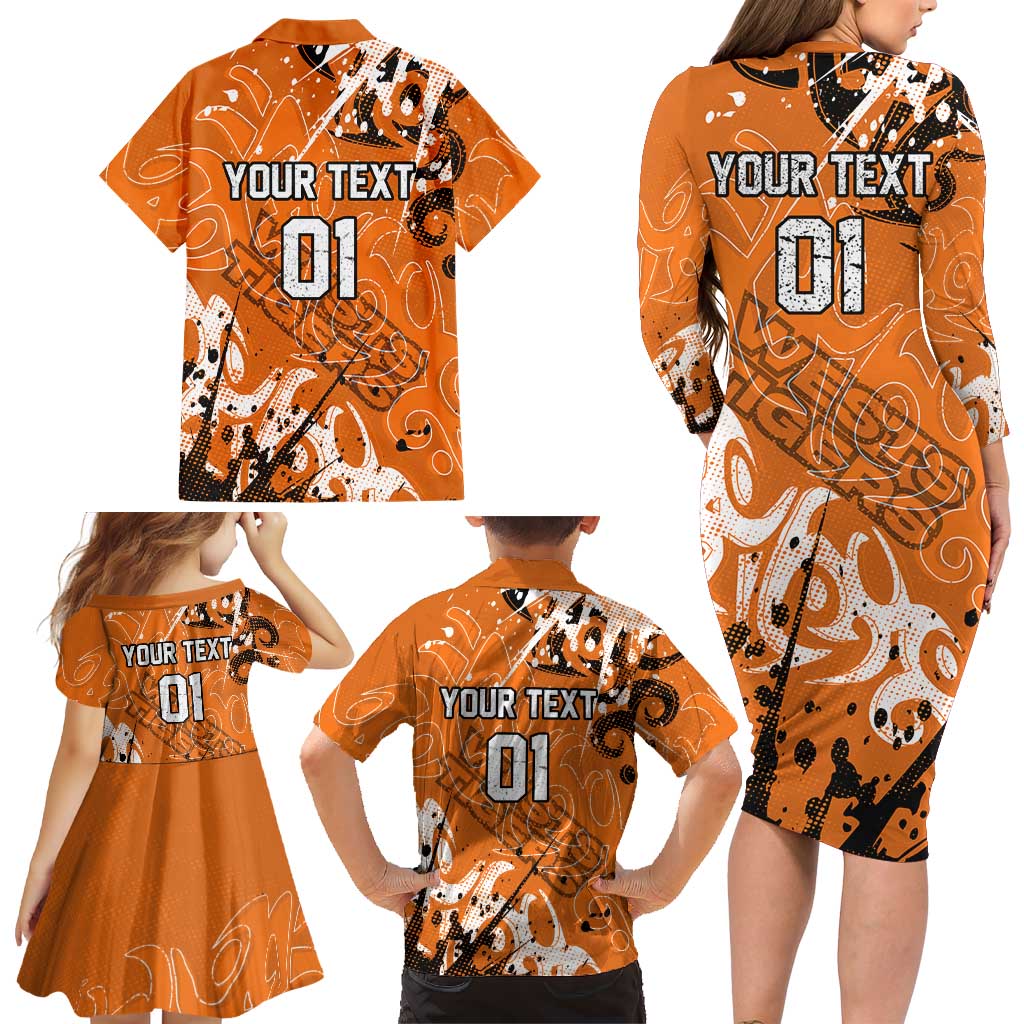Personalized Wests Tigers Rugby Family Matching Long Sleeve Bodycon Dress and Hawaiian Shirt Urban Street Graffiti Style - Distressed Splatter Elements