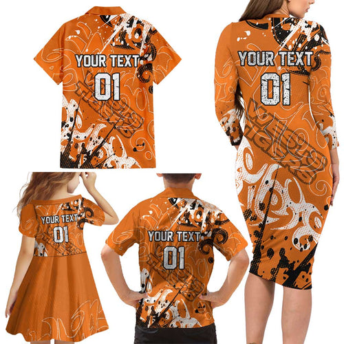 Personalized Wests Tigers Rugby Family Matching Long Sleeve Bodycon Dress and Hawaiian Shirt Urban Street Graffiti Style - Distressed Splatter Elements