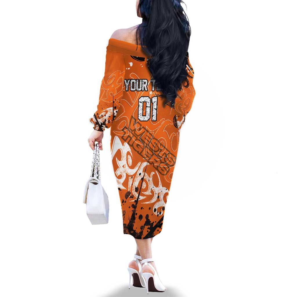 Personalized Wests Tigers Rugby Family Matching Off The Shoulder Long Sleeve Dress and Hawaiian Shirt Urban Street Graffiti Style - Distressed Splatter Elements