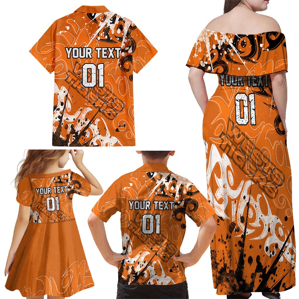 Personalized Wests Tigers Rugby Family Matching Off Shoulder Maxi Dress and Hawaiian Shirt Urban Street Graffiti Style - Distressed Splatter Elements