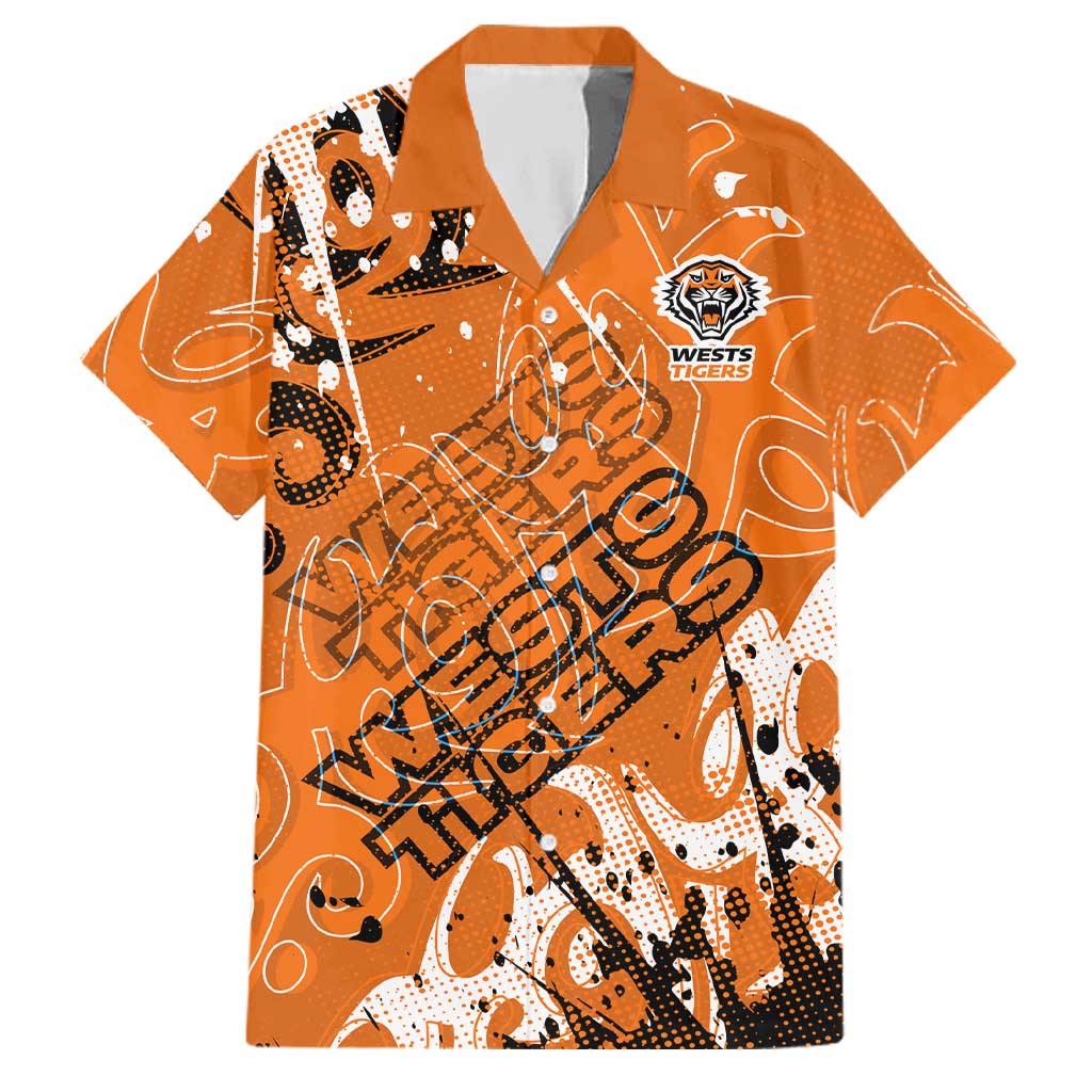 Personalized Wests Tigers Rugby Family Matching Off Shoulder Maxi Dress and Hawaiian Shirt Urban Street Graffiti Style - Distressed Splatter Elements
