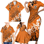 Personalized Wests Tigers Rugby Family Matching Short Sleeve Bodycon Dress and Hawaiian Shirt Urban Street Graffiti Style - Distressed Splatter Elements