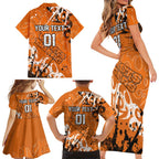 Personalized Wests Tigers Rugby Family Matching Short Sleeve Bodycon Dress and Hawaiian Shirt Urban Street Graffiti Style - Distressed Splatter Elements