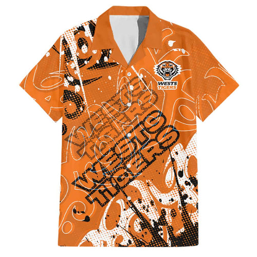 Personalized Wests Tigers Rugby Family Matching Summer Maxi Dress and Hawaiian Shirt Urban Street Graffiti Style - Distressed Splatter Elements