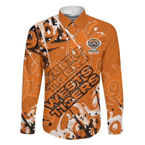 Personalized Wests Tigers Rugby Family Matching Tank Maxi Dress and Hawaiian Shirt Urban Street Graffiti Style - Distressed Splatter Elements