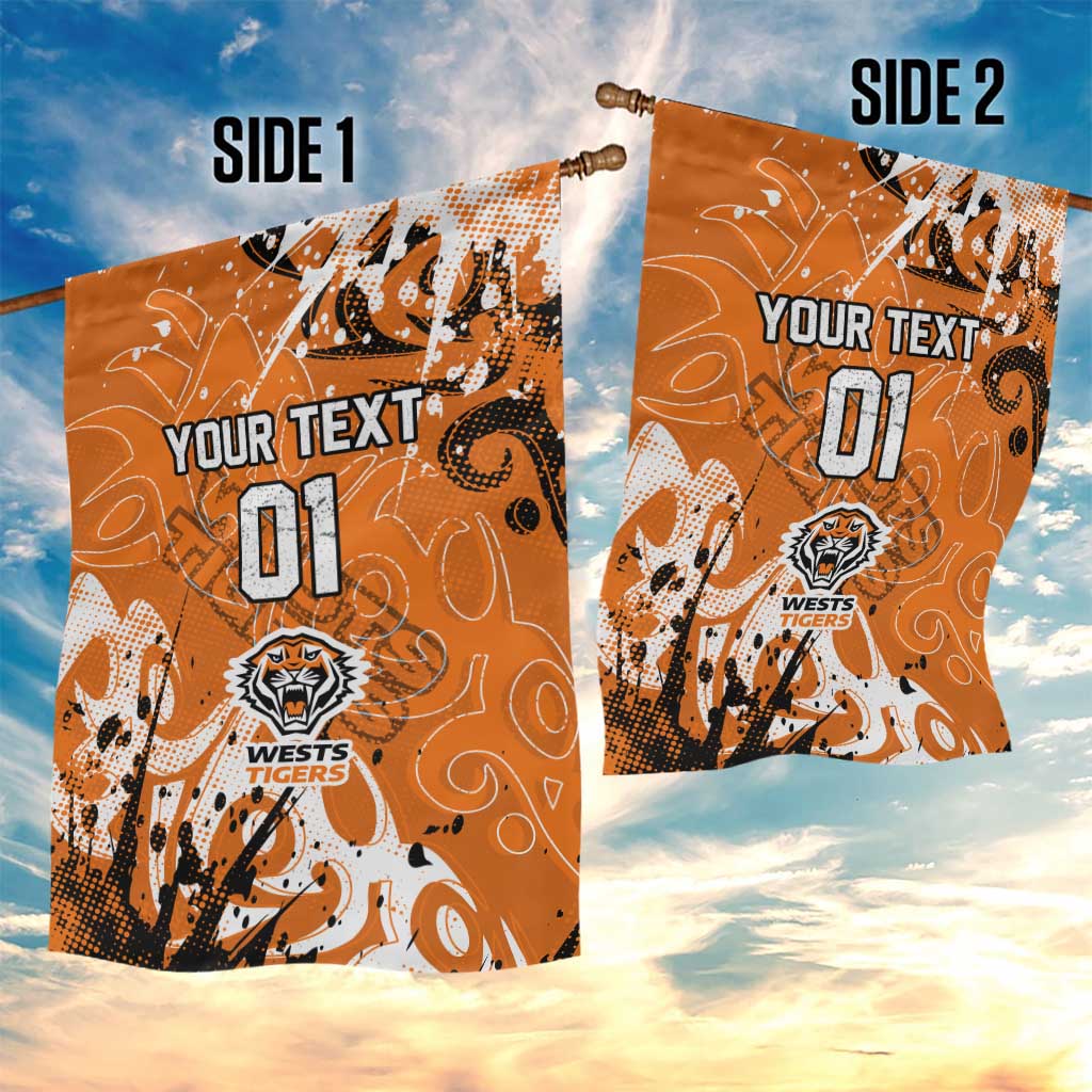 Personalized Wests Tigers Rugby Garden Flag Urban Street Graffiti Style - Distressed Splatter Elements