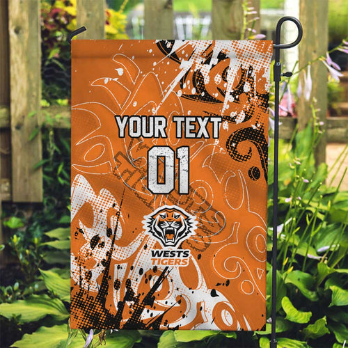 Personalized Wests Tigers Rugby Garden Flag Urban Street Graffiti Style - Distressed Splatter Elements