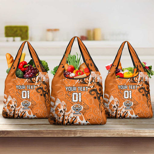 Personalized Wests Tigers Rugby Grocery Bag Urban Street Graffiti Style - Distressed Splatter Elements