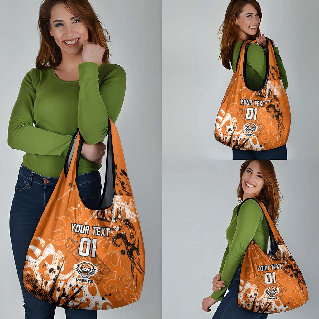 Personalized Wests Tigers Rugby Grocery Bag Urban Street Graffiti Style - Distressed Splatter Elements