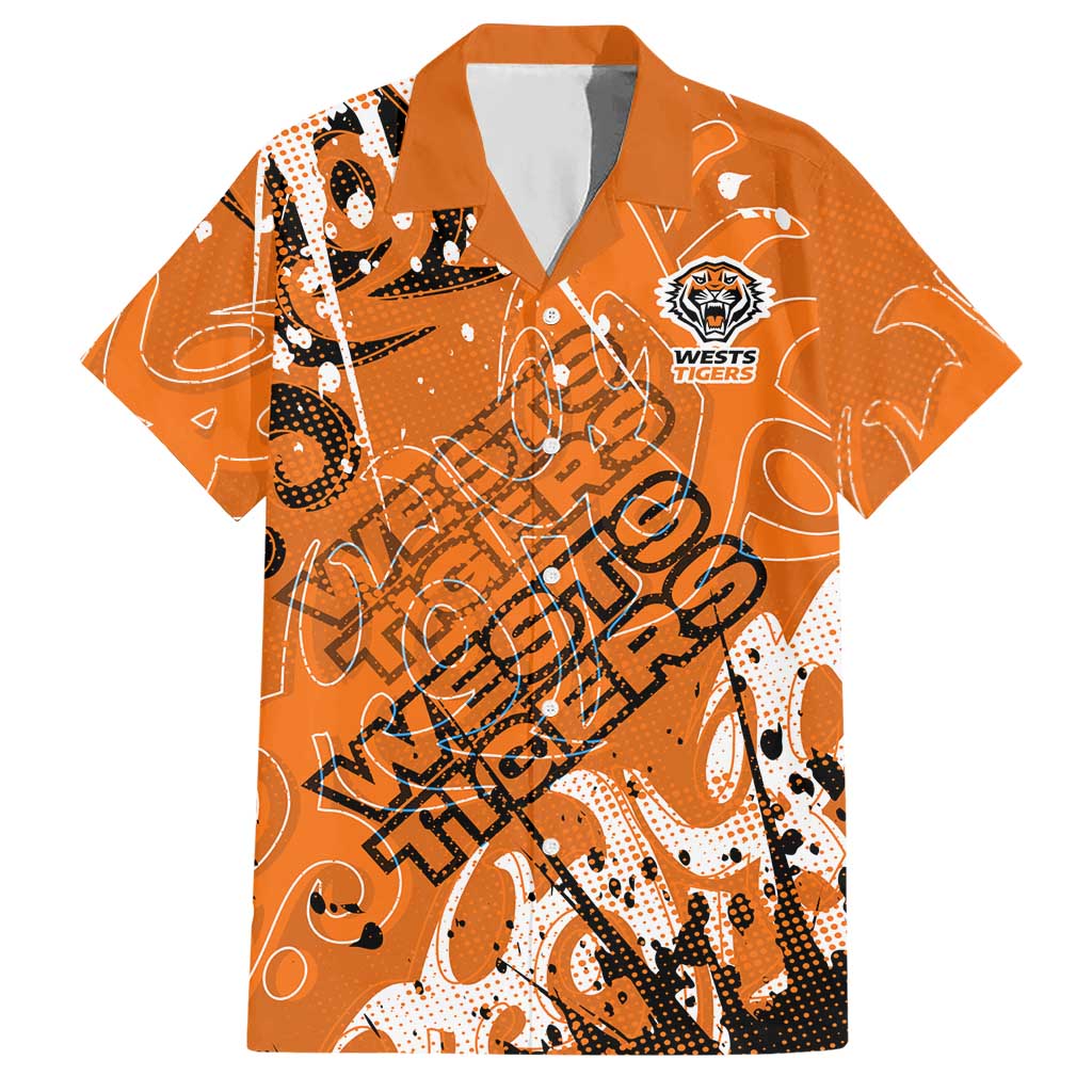 Personalized Wests Tigers Rugby Hawaiian Shirt Urban Street Graffiti Style - Distressed Splatter Elements