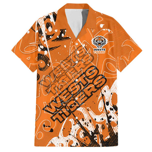 Personalized Wests Tigers Rugby Hawaiian Shirt Urban Street Graffiti Style - Distressed Splatter Elements