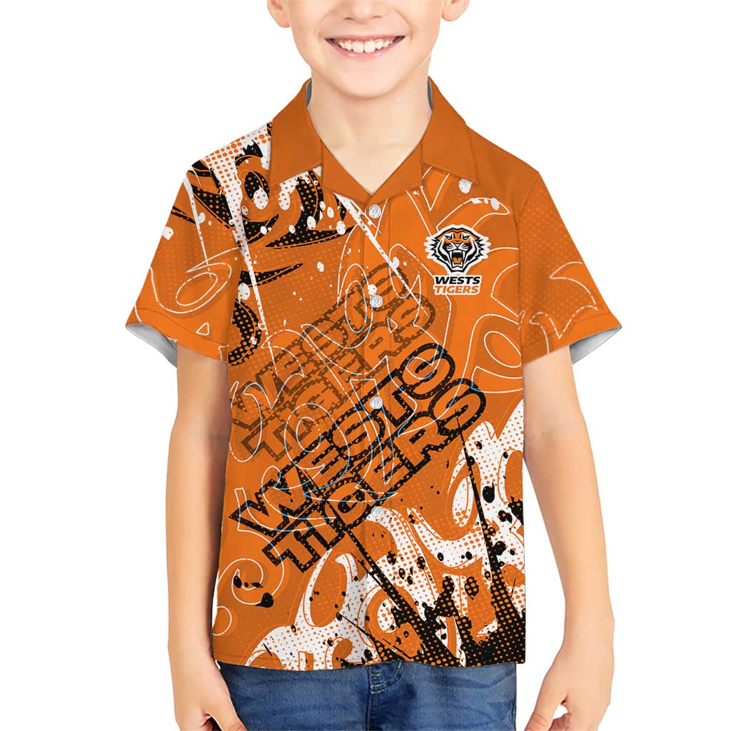 Personalized Wests Tigers Rugby Hawaiian Shirt Urban Street Graffiti Style - Distressed Splatter Elements