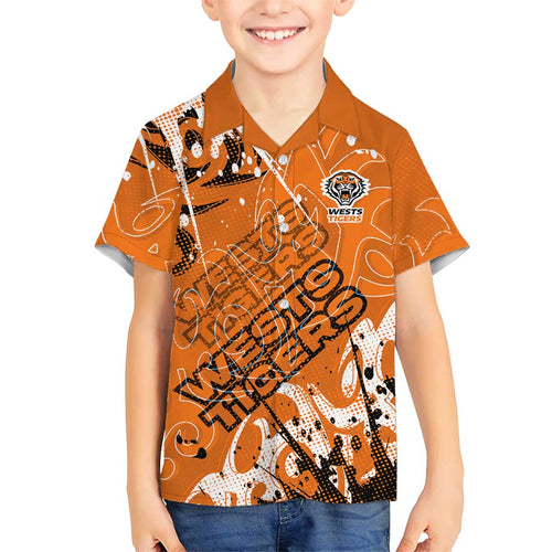 Personalized Wests Tigers Rugby Hawaiian Shirt Urban Street Graffiti Style - Distressed Splatter Elements