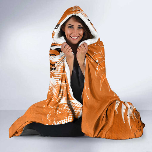 Personalized Wests Tigers Rugby Hooded Blanket Urban Street Graffiti Style - Distressed Splatter Elements