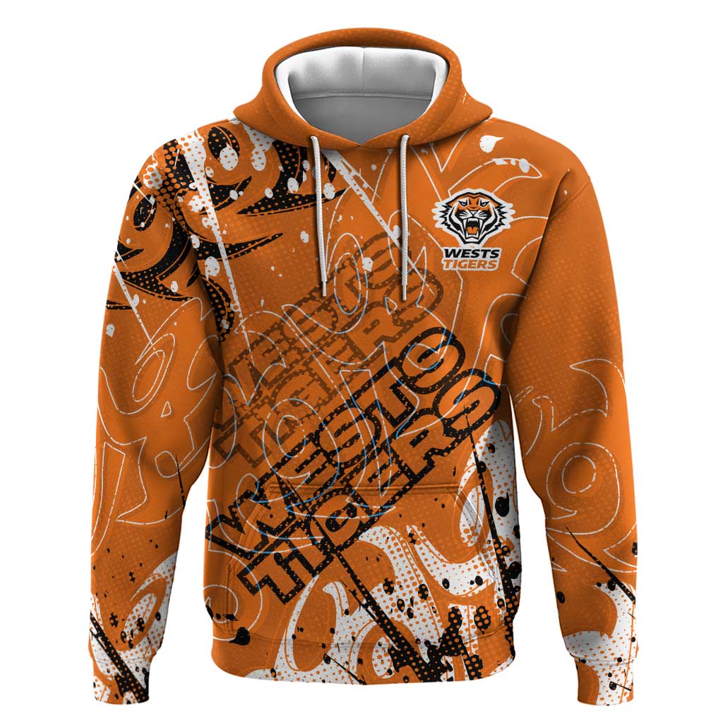 Personalized Wests Tigers Rugby Hoodie Urban Street Graffiti Style - Distressed Splatter Elements