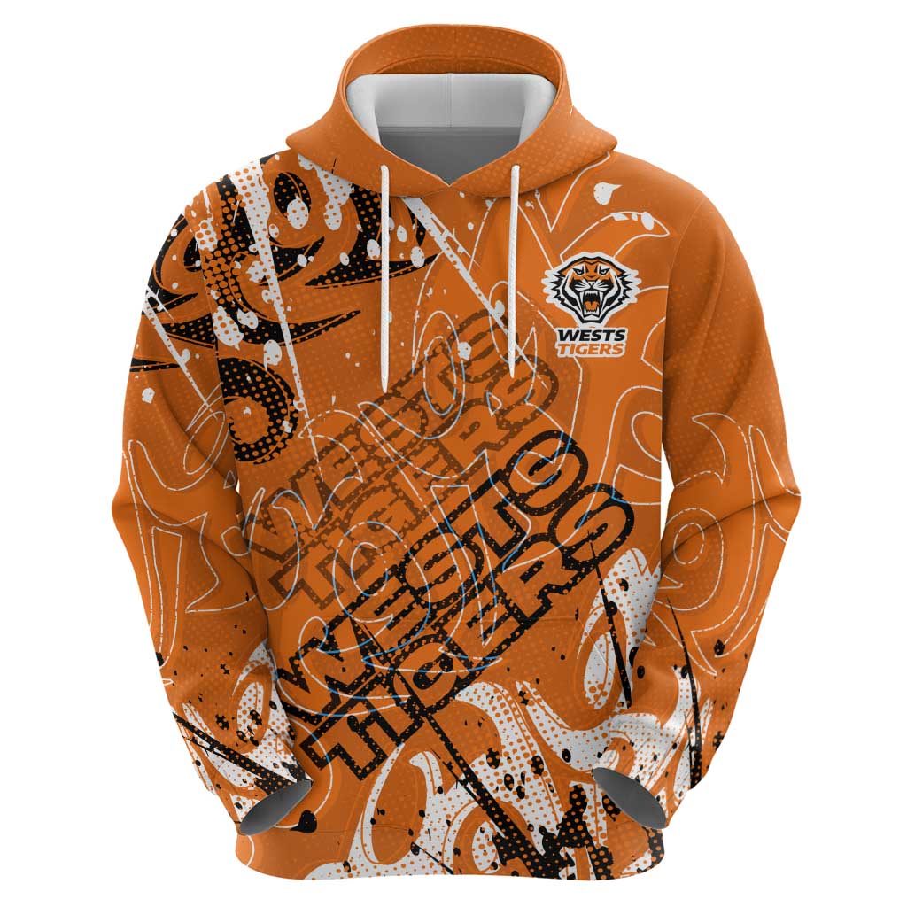 Personalized Wests Tigers Rugby Hoodie Urban Street Graffiti Style - Distressed Splatter Elements