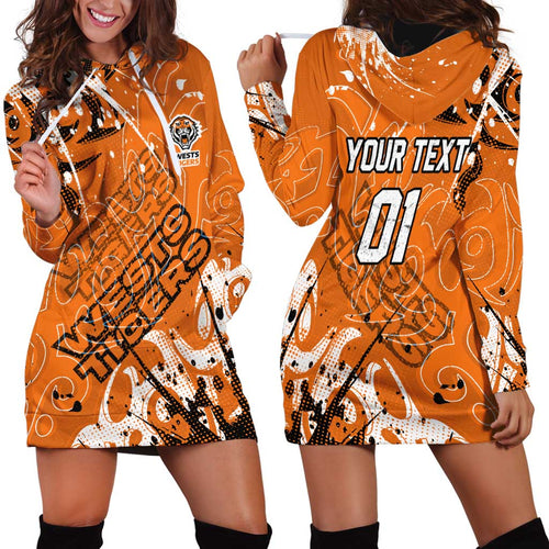 Personalized Wests Tigers Rugby Hoodie Dress Urban Street Graffiti Style - Distressed Splatter Elements