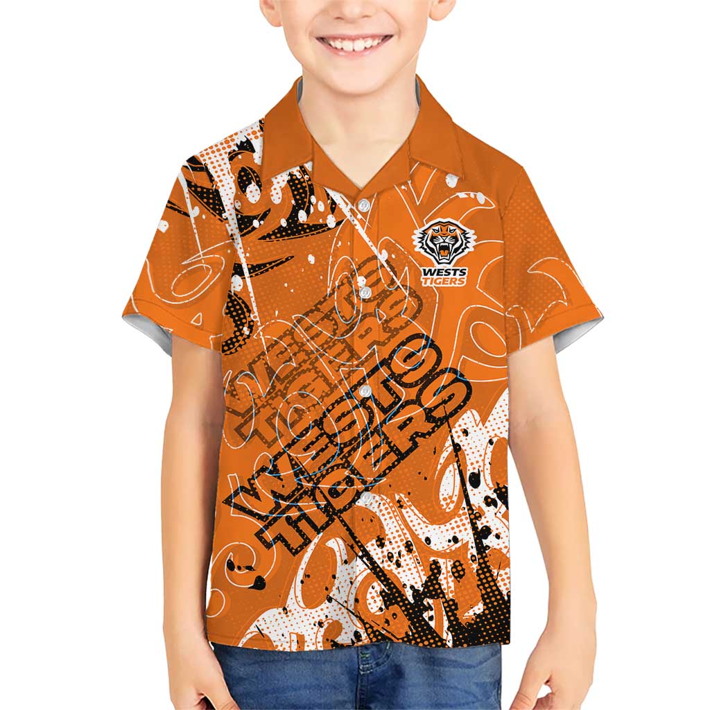 Personalized Wests Tigers Rugby Kid Hawaiian Shirt Urban Street Graffiti Style - Distressed Splatter Elements
