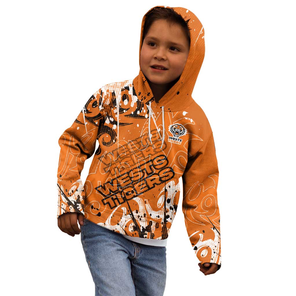 Personalized Wests Tigers Rugby Kid Hoodie Urban Street Graffiti Style - Distressed Splatter Elements