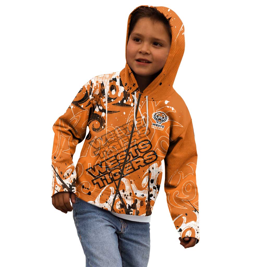 Personalized Wests Tigers Rugby Kid Hoodie Urban Street Graffiti Style - Distressed Splatter Elements