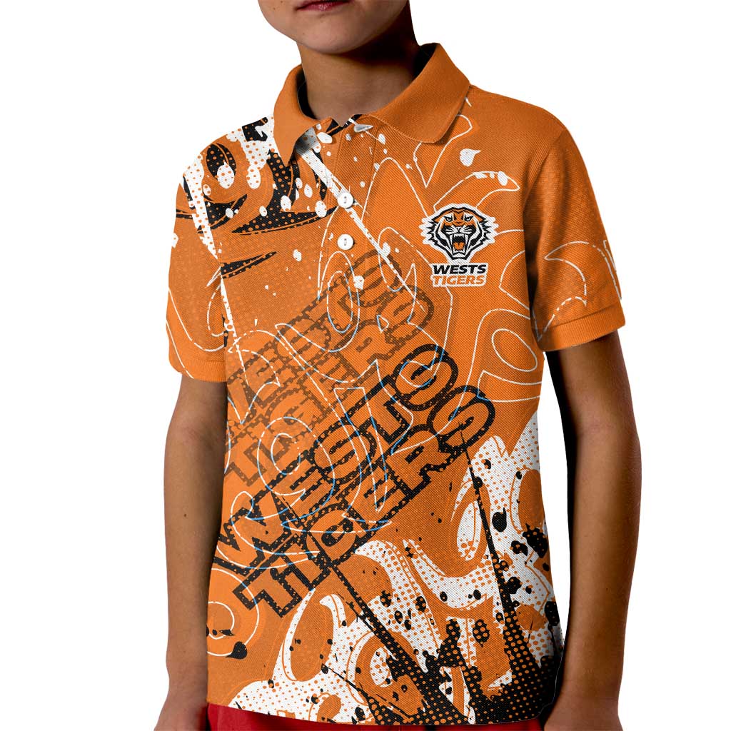 Personalized Wests Tigers Rugby Kid Polo Shirt Urban Street Graffiti Style - Distressed Splatter Elements