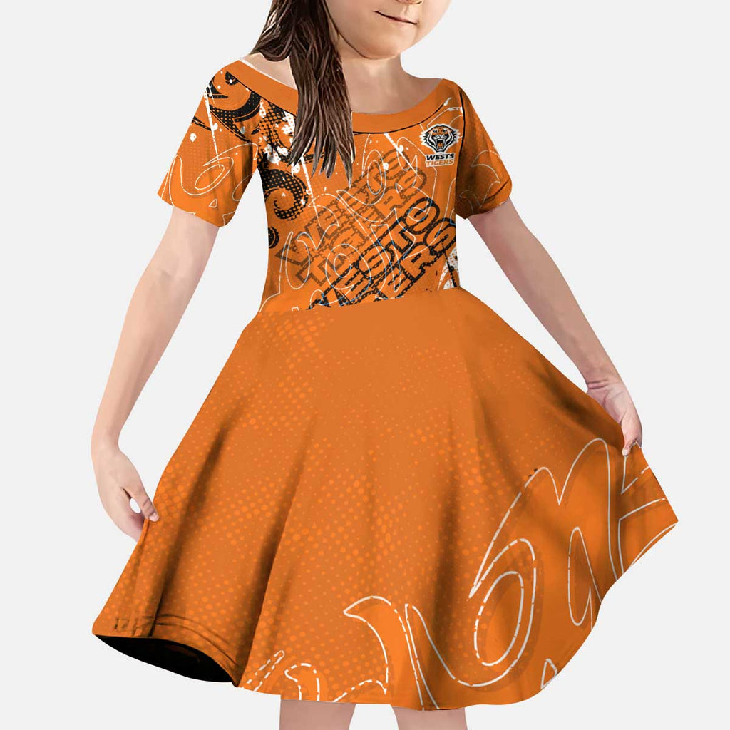 Personalized Wests Tigers Rugby Kid Short Sleeve Dress Urban Street Graffiti Style - Distressed Splatter Elements