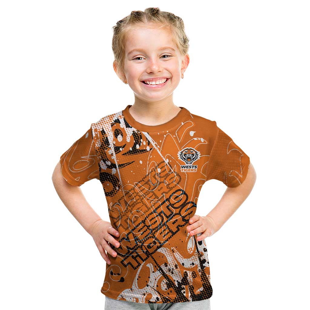Personalized Wests Tigers Rugby Kid T Shirt Urban Street Graffiti Style - Distressed Splatter Elements