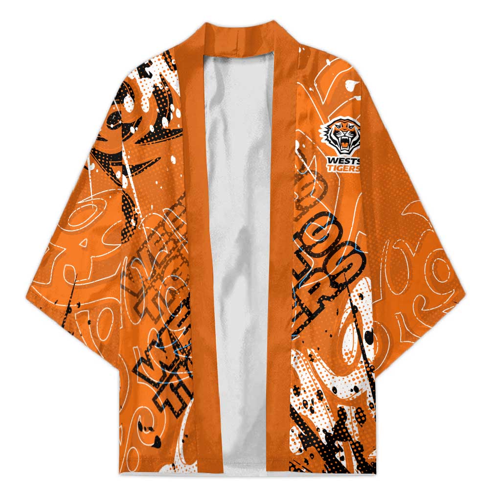 Personalized Wests Tigers Rugby Kimono Urban Street Graffiti Style - Distressed Splatter Elements