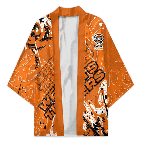 Personalized Wests Tigers Rugby Kimono Urban Street Graffiti Style - Distressed Splatter Elements