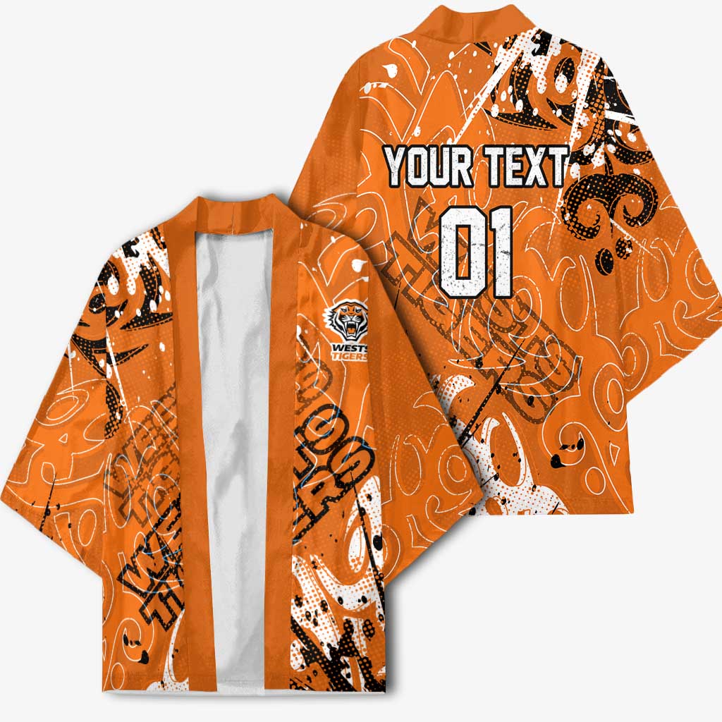 Personalized Wests Tigers Rugby Kimono Urban Street Graffiti Style - Distressed Splatter Elements