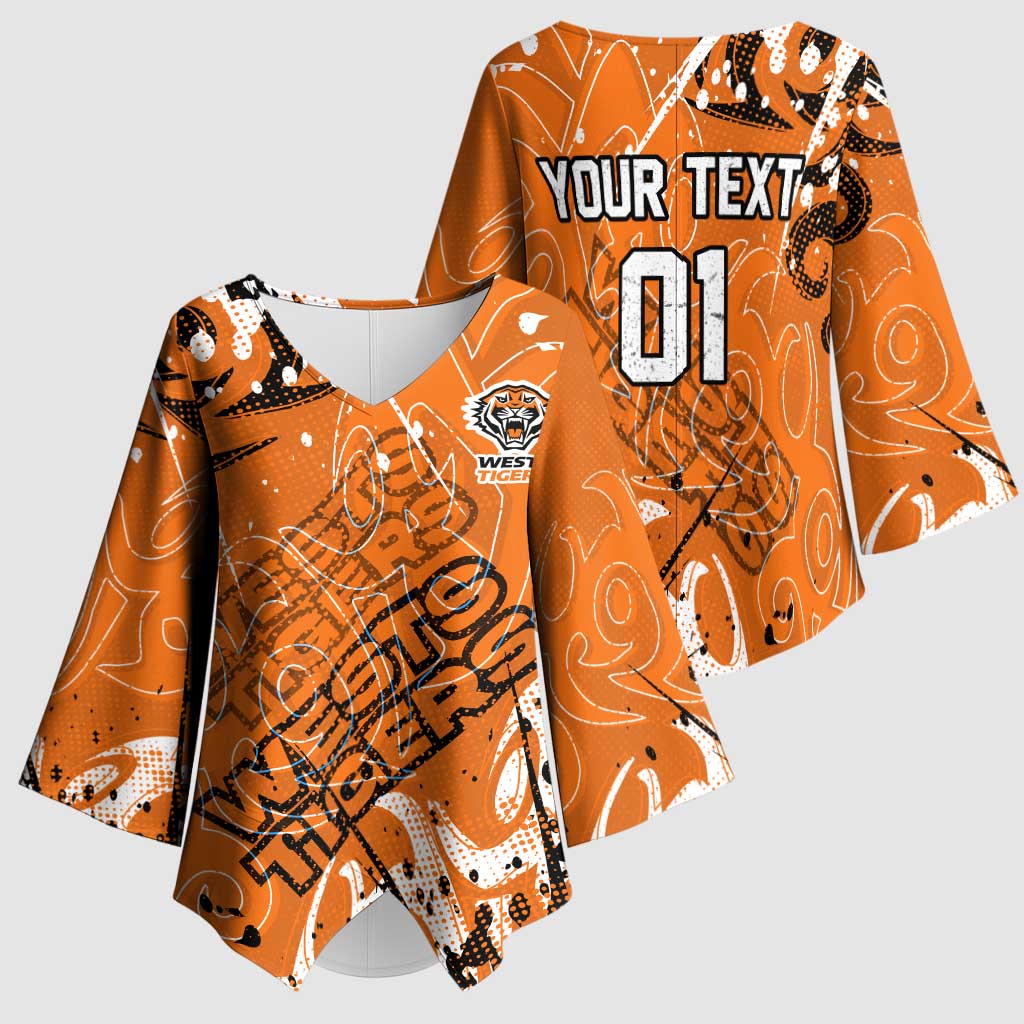 Personalized Wests Tigers Rugby Kimono Sleeve Blouse Urban Street Graffiti Style - Distressed Splatter Elements