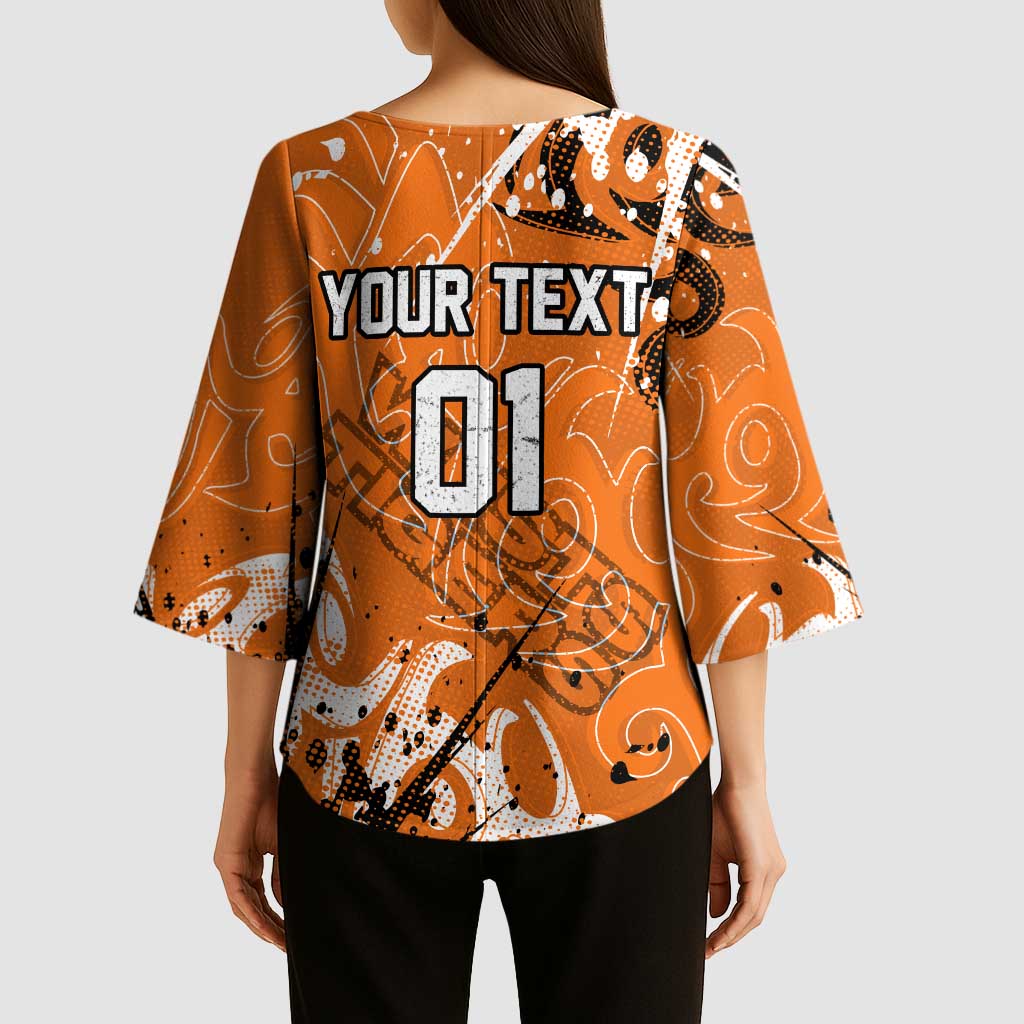 Personalized Wests Tigers Rugby Kimono Sleeve Blouse Urban Street Graffiti Style - Distressed Splatter Elements
