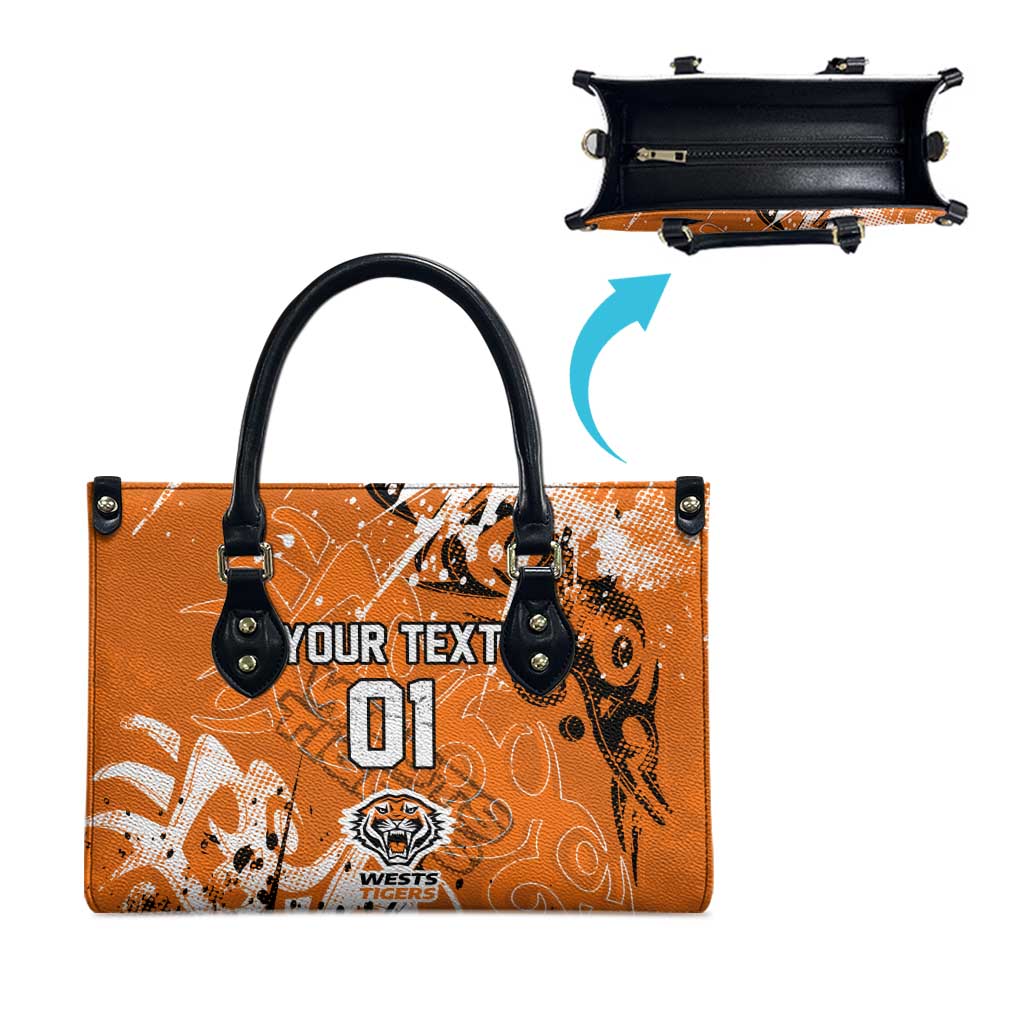 Personalized Wests Tigers Rugby Leather Bag Urban Street Graffiti Style - Distressed Splatter Elements