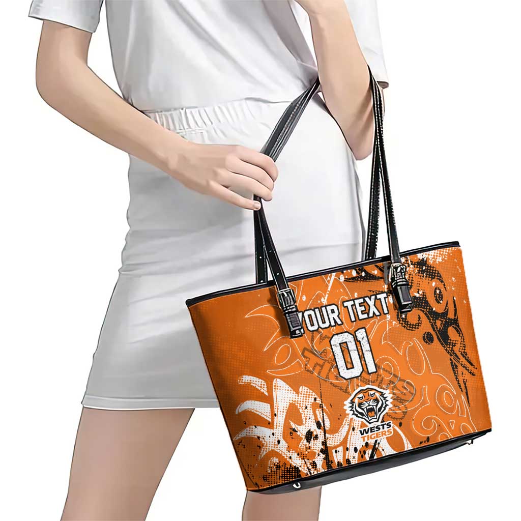 Personalized Wests Tigers Rugby Leather Tote Bag Urban Street Graffiti Style - Distressed Splatter Elements