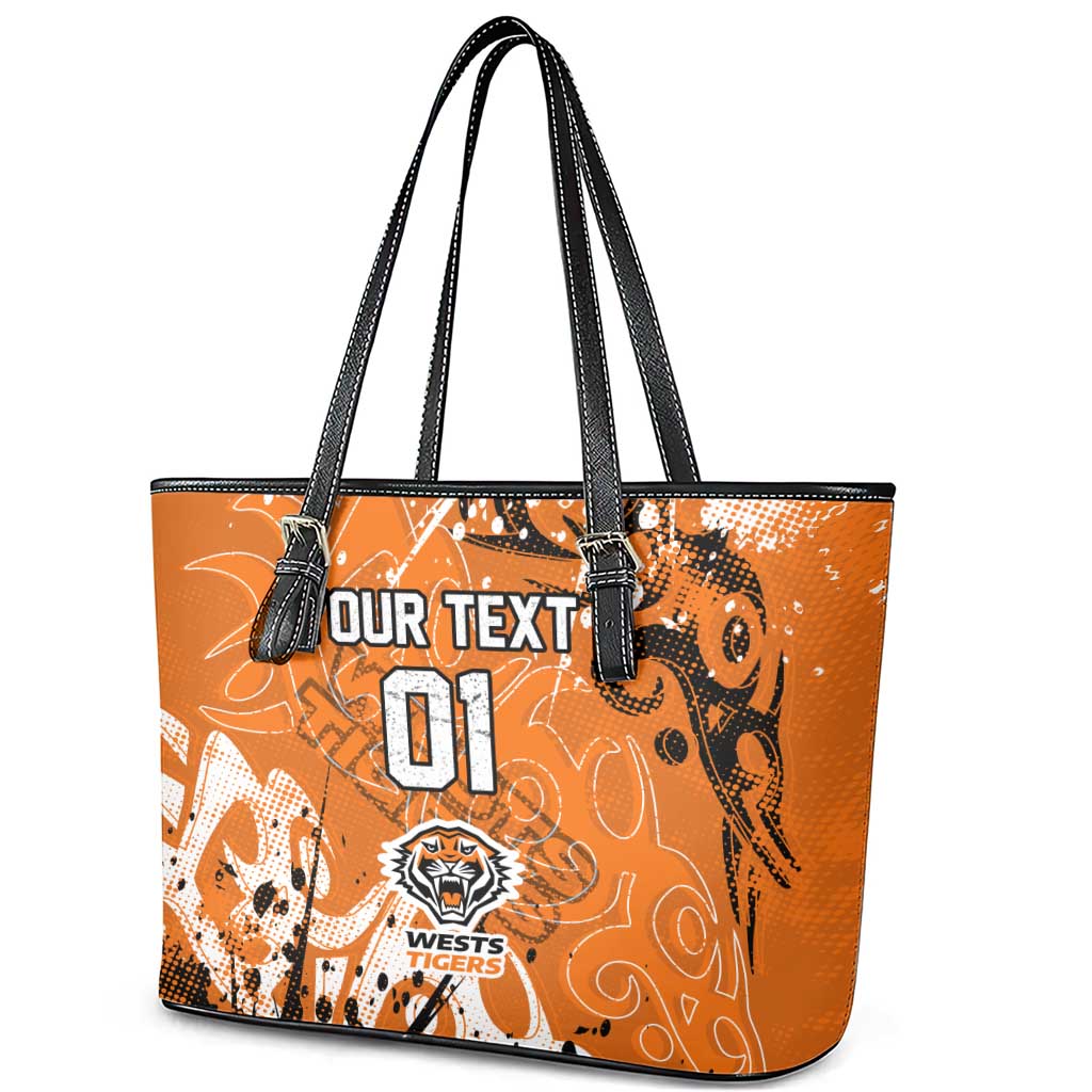 Personalized Wests Tigers Rugby Leather Tote Bag Urban Street Graffiti Style - Distressed Splatter Elements
