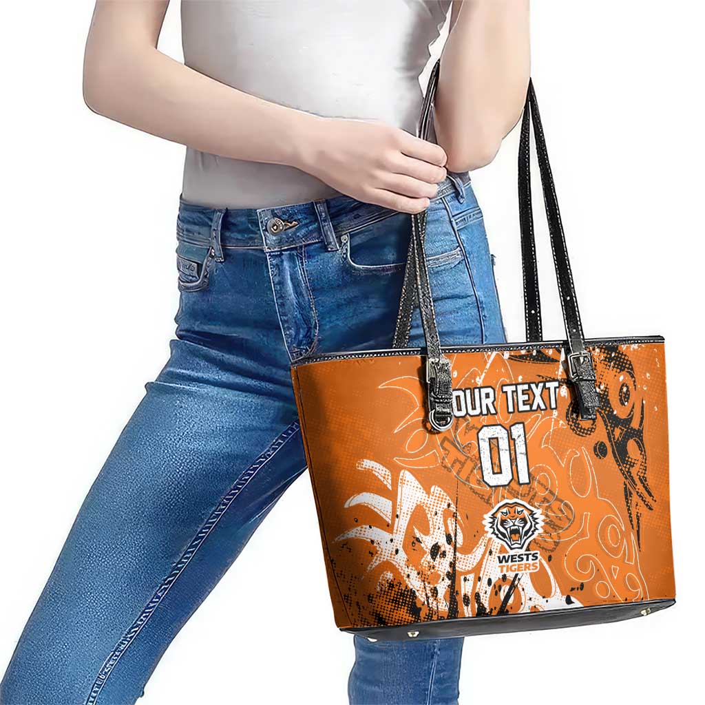 Personalized Wests Tigers Rugby Leather Tote Bag Urban Street Graffiti Style - Distressed Splatter Elements
