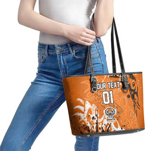 Personalized Wests Tigers Rugby Leather Tote Bag Urban Street Graffiti Style - Distressed Splatter Elements