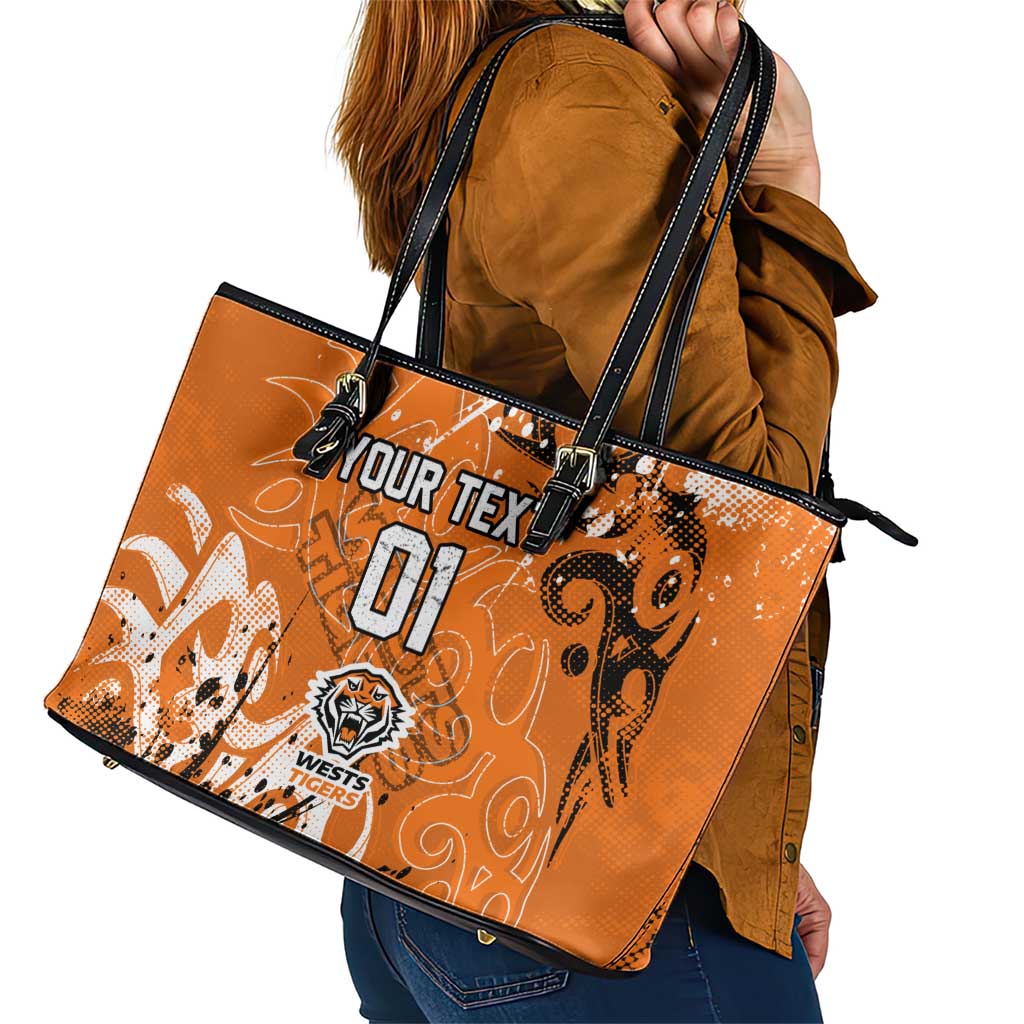 Personalized Wests Tigers Rugby Leather Tote Bag Urban Street Graffiti Style - Distressed Splatter Elements