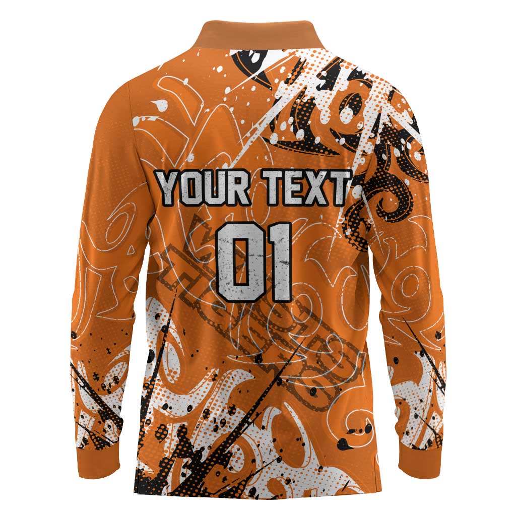 Personalized Wests Tigers Rugby Long Sleeve Polo Shirt Urban Street Graffiti Style - Distressed Splatter Elements