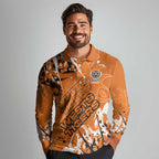 Personalized Wests Tigers Rugby Long Sleeve Polo Shirt Urban Street Graffiti Style - Distressed Splatter Elements
