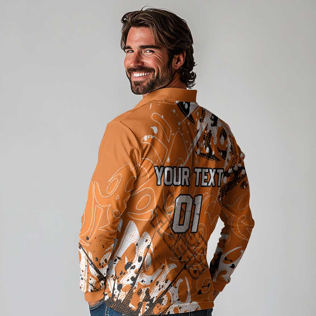 Personalized Wests Tigers Rugby Long Sleeve Polo Shirt Urban Street Graffiti Style - Distressed Splatter Elements