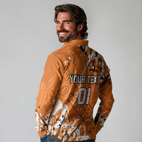 Personalized Wests Tigers Rugby Long Sleeve Polo Shirt Urban Street Graffiti Style - Distressed Splatter Elements