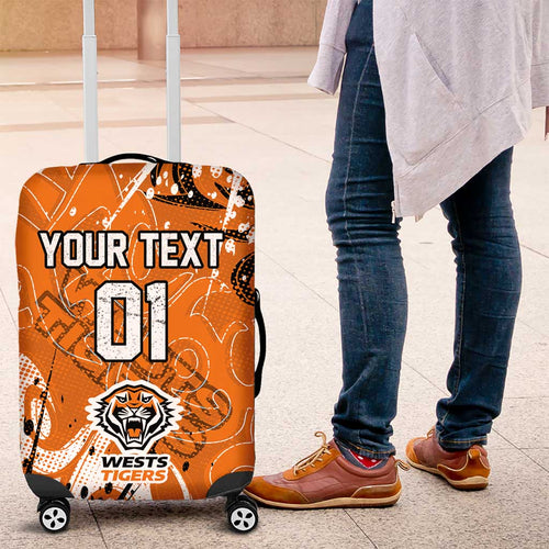 Personalized Wests Tigers Rugby Luggage Cover Urban Street Graffiti Style - Distressed Splatter Elements
