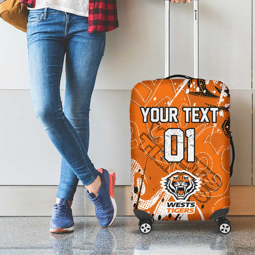 Personalized Wests Tigers Rugby Luggage Cover Urban Street Graffiti Style - Distressed Splatter Elements