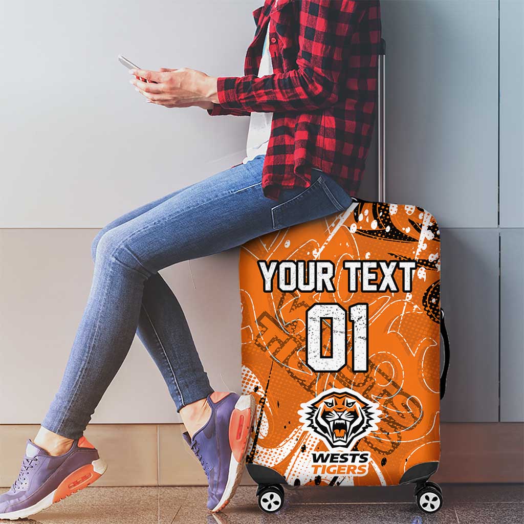 Personalized Wests Tigers Rugby Luggage Cover Urban Street Graffiti Style - Distressed Splatter Elements