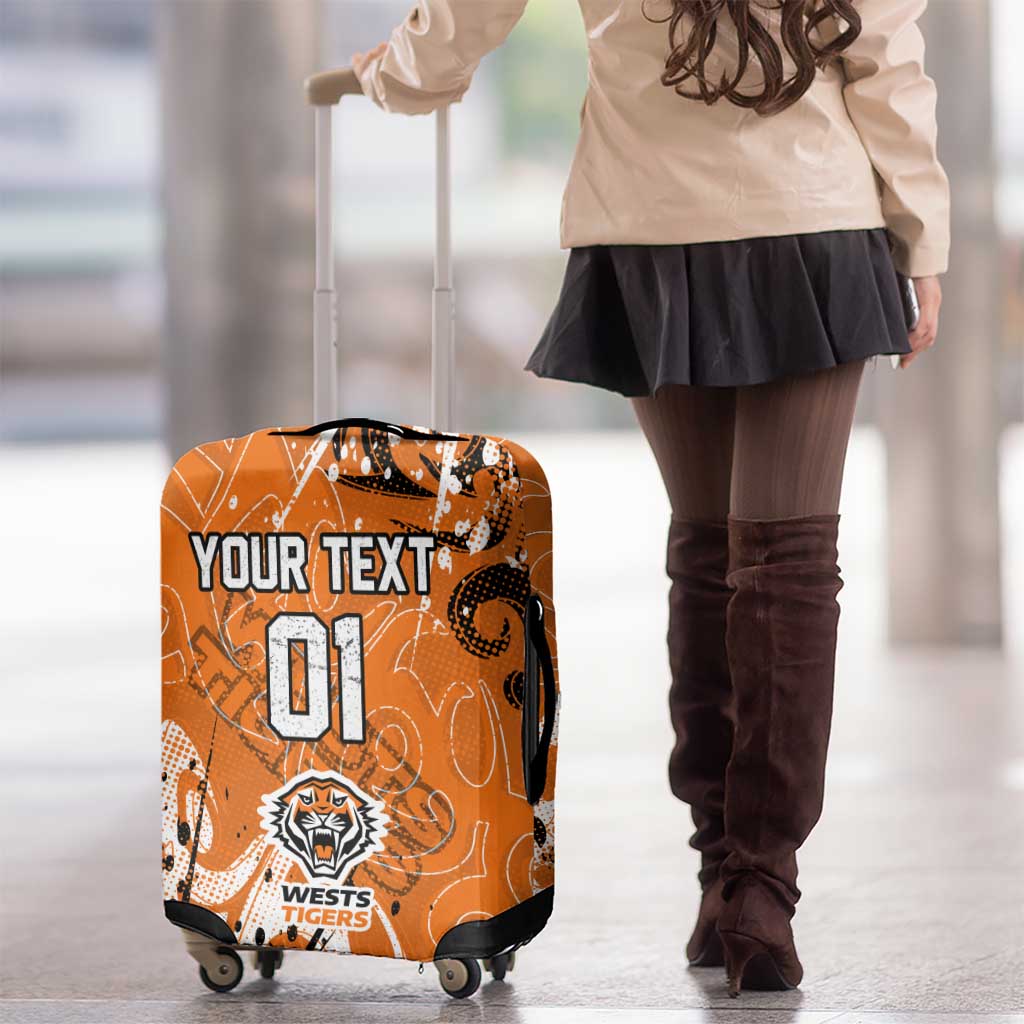 Personalized Wests Tigers Rugby Luggage Cover Urban Street Graffiti Style - Distressed Splatter Elements