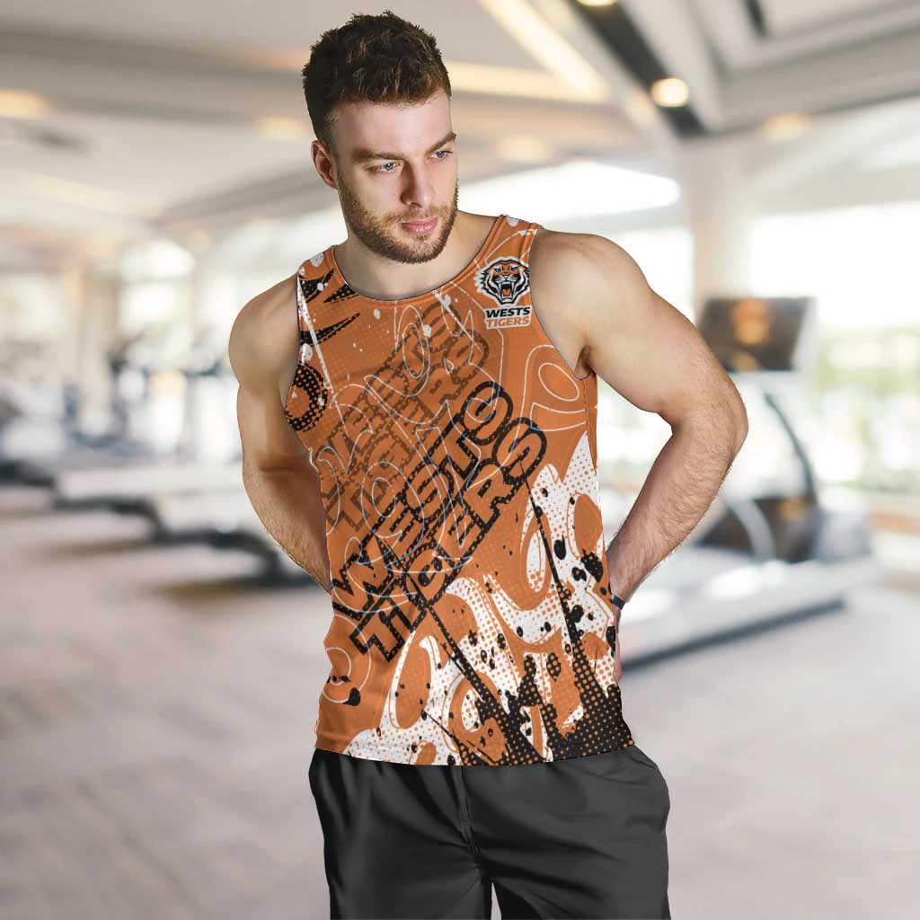 Personalized Wests Tigers Rugby Men Tank Top Urban Street Graffiti Style - Distressed Splatter Elements