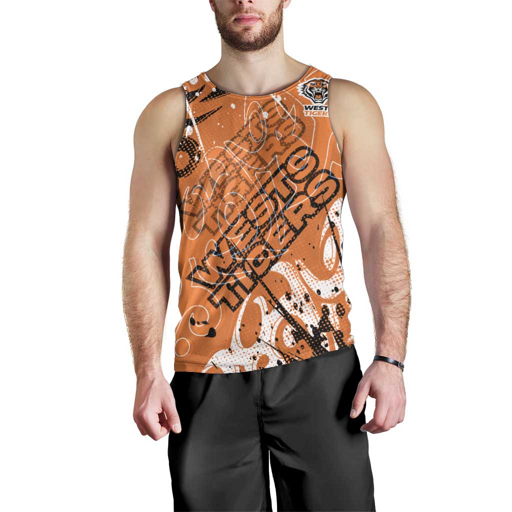 Personalized Wests Tigers Rugby Men Tank Top Urban Street Graffiti Style - Distressed Splatter Elements